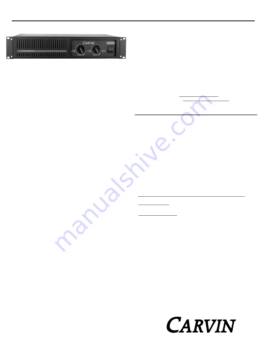 CARVIN DCM600 Operating Manual Download Page 1