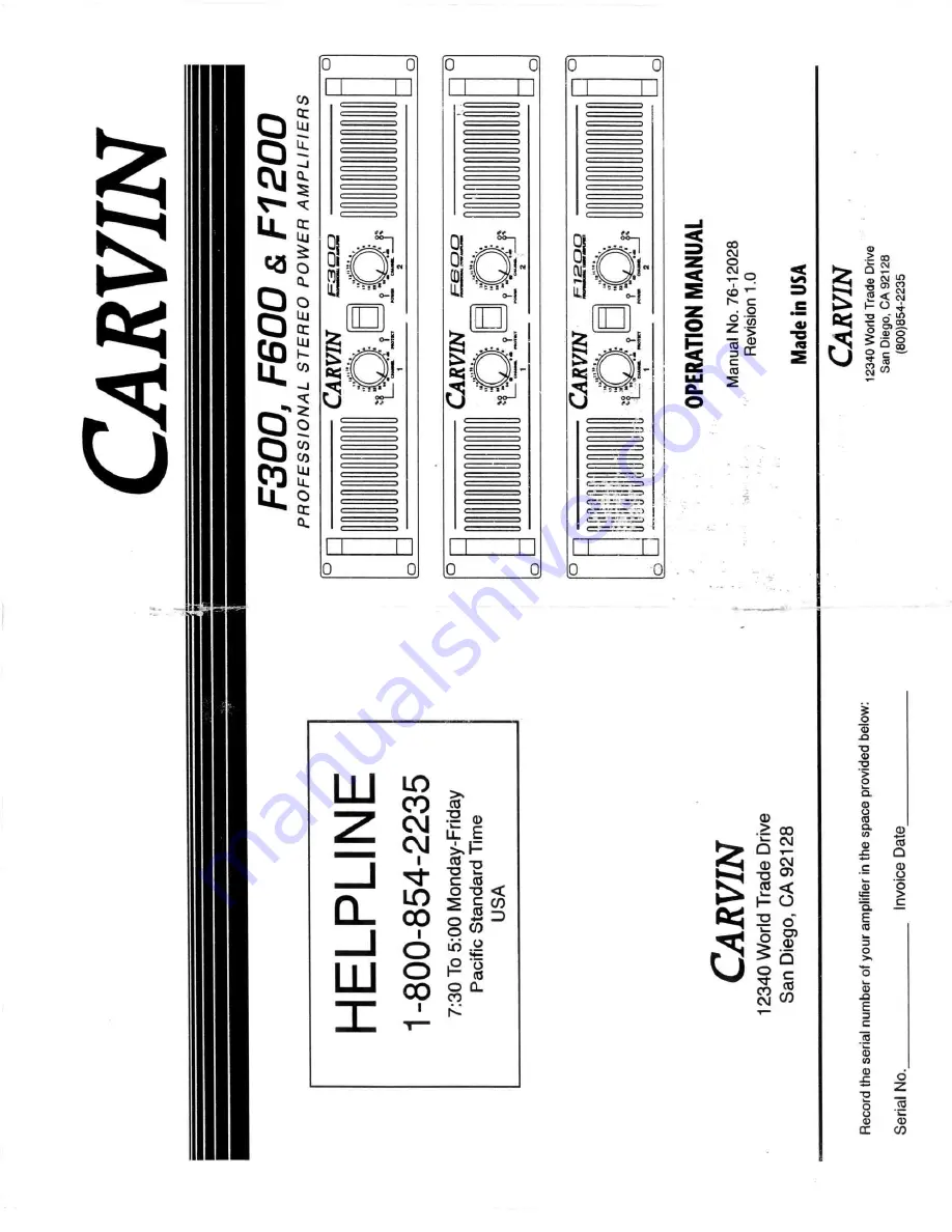 CARVIN F1200 Operation Manual Download Page 1