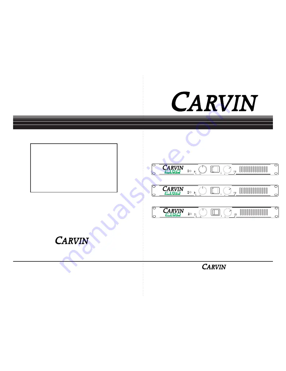 CARVIN F150 Operation Manual Download Page 1