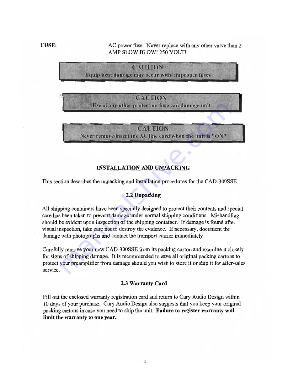 Cary Audio Design CAD-300SSE Operating Manual Download Page 4