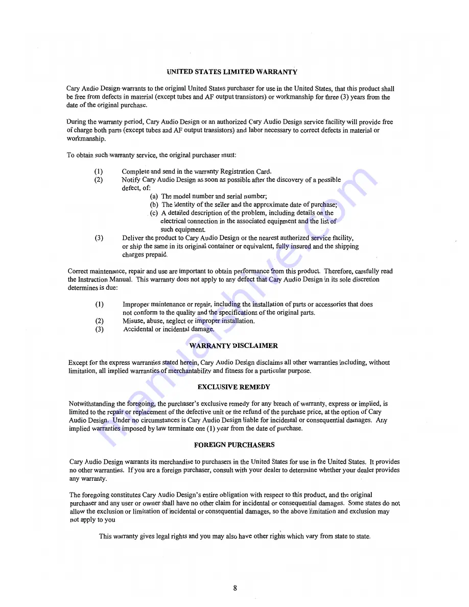 Cary Audio Design CAD-300SSE Operating Manual Download Page 9