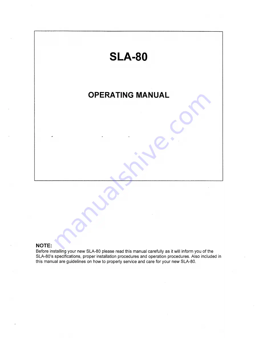 Cary Audio Design SLA-80 Operating Manual Download Page 1