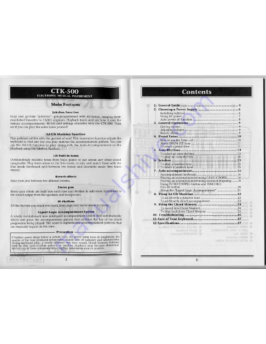 Casio CTK-500 User Manual Download Page 2