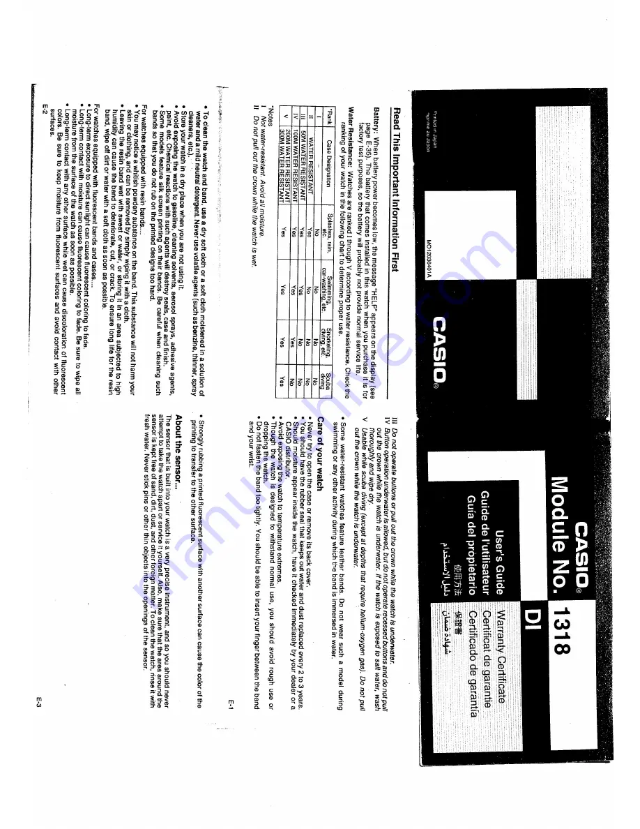 Casio QW-1318 User Manual Download Page 1