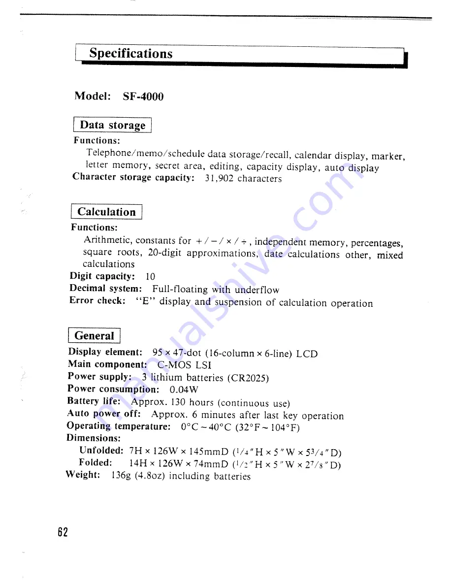 Casio SF-4000 Operation Manual Download Page 63