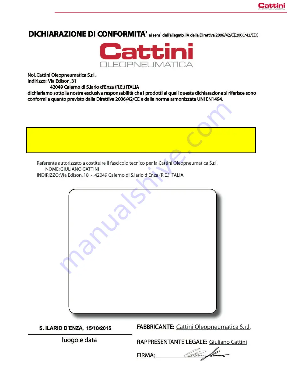 Cattini Oleopneumatica YAK 415/R Operating And Maintenance Manual Download Page 3