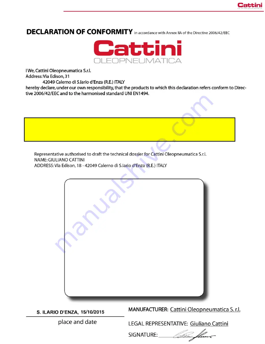 Cattini Oleopneumatica YAK 415/R Operating And Maintenance Manual Download Page 11