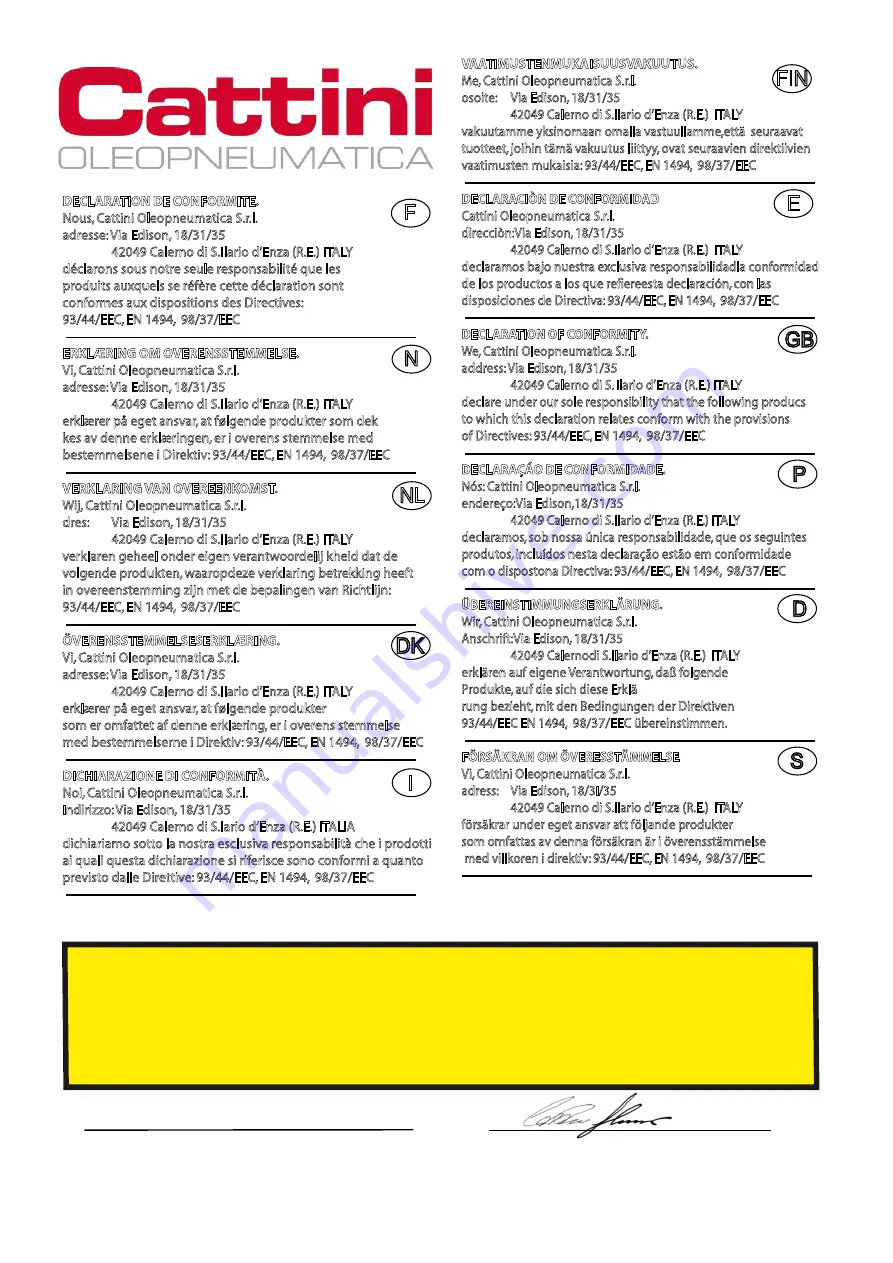 Cattini YAK 40/Q Operating And Maintenance Manual Download Page 3