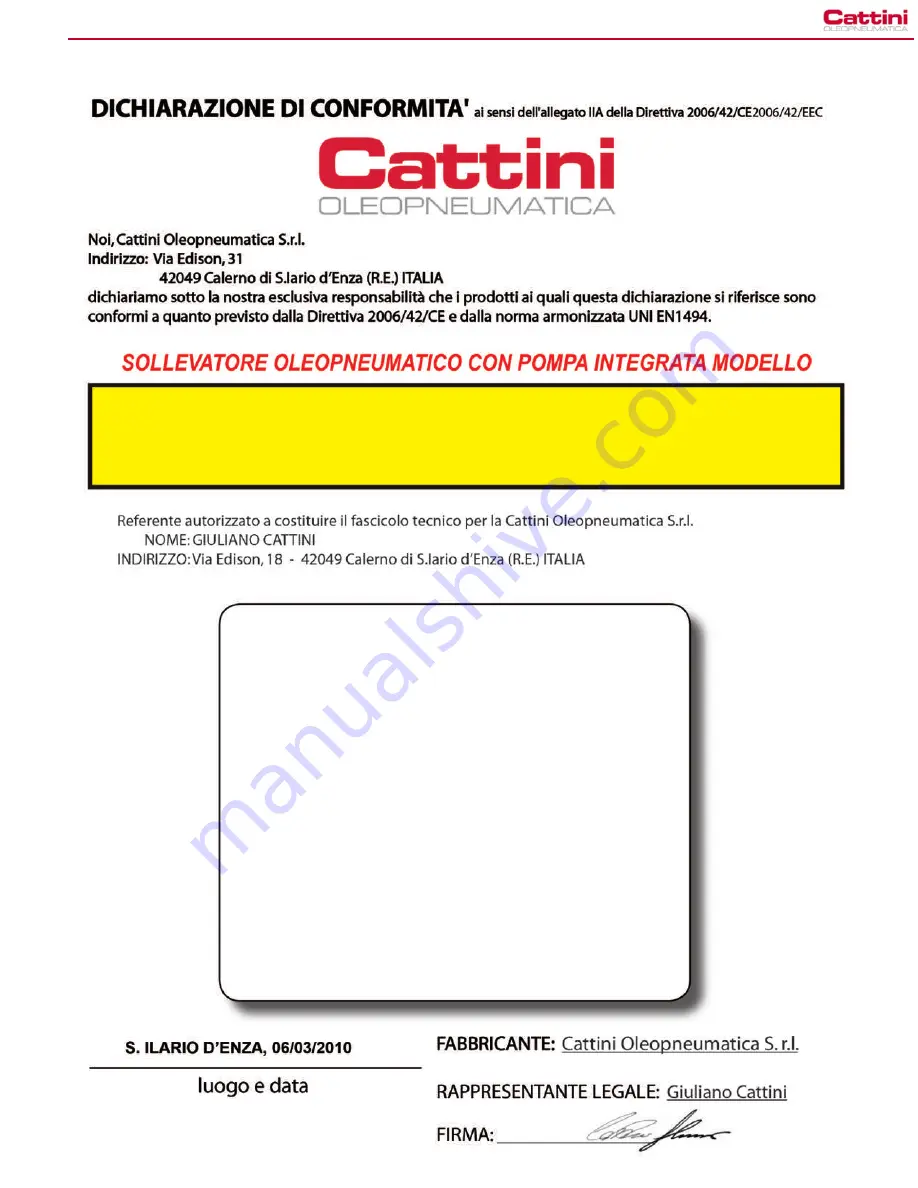 Cattini YAK 510 Operating And Maintenance Manual Download Page 3