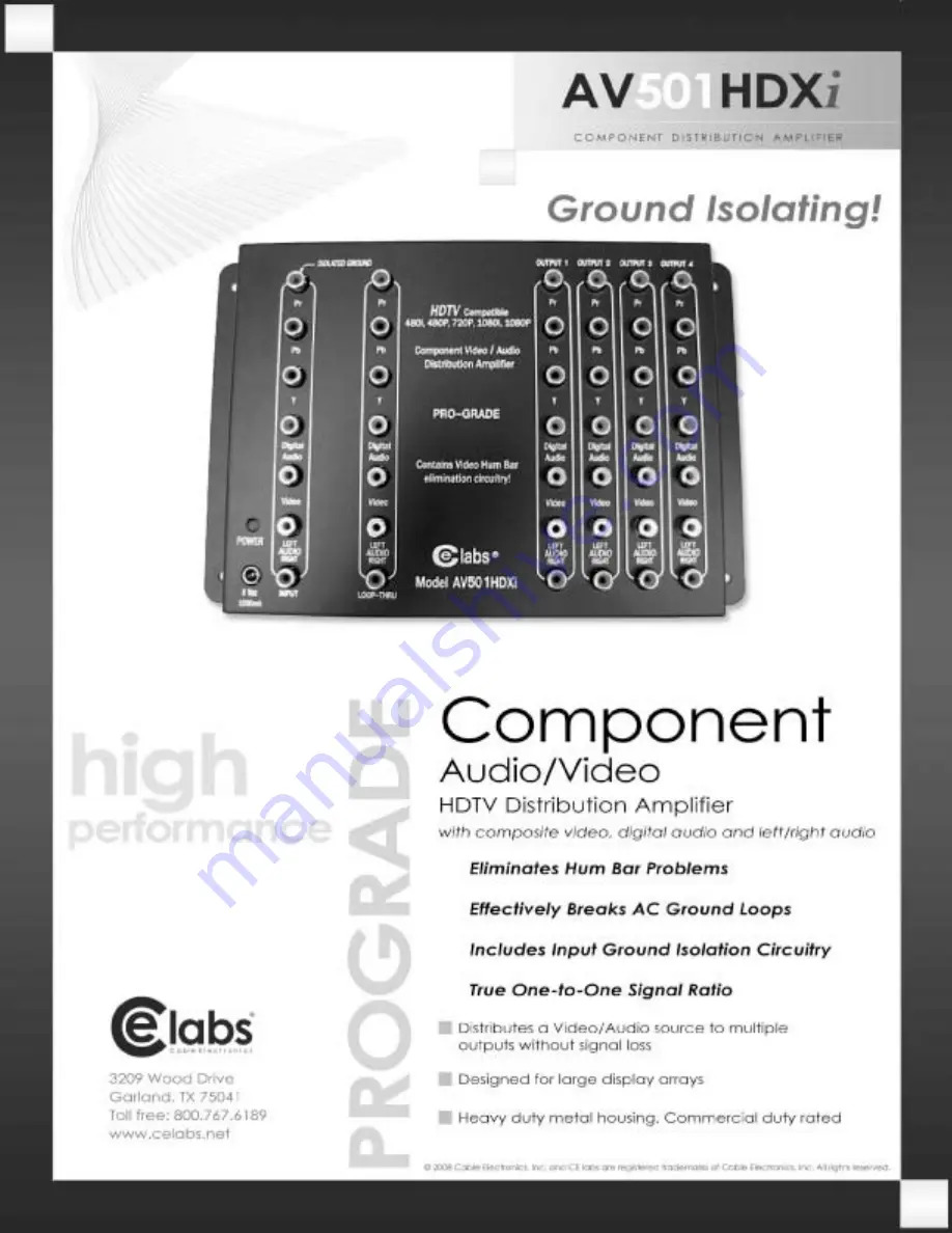 CE Labs AV501HDXi Specifications Download Page 1