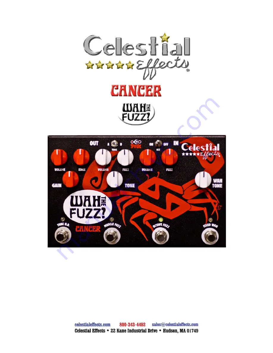 Celestial Effects Cancer Wah the Fuzz Owner'S Manual Download Page 1