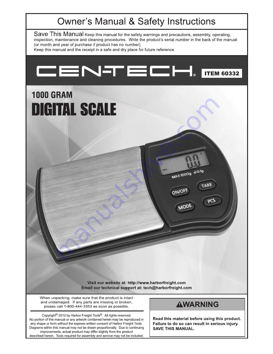 CEN-TECH 60332 Owner'S Manual & Safety Instructions Download Page 1