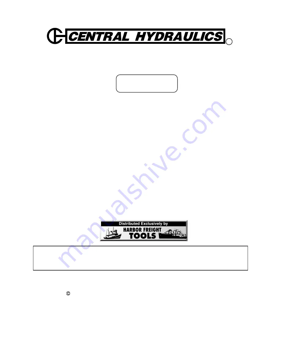 Central Hydraulics 92038 Assembly And Operating Instructions Manual Download Page 1