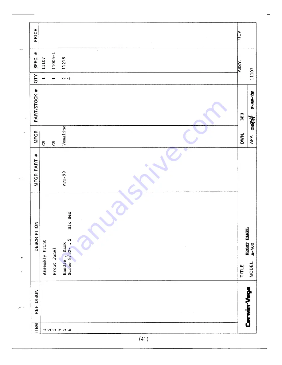 Cerwin-Vega A-400 Service Manual Download Page 43