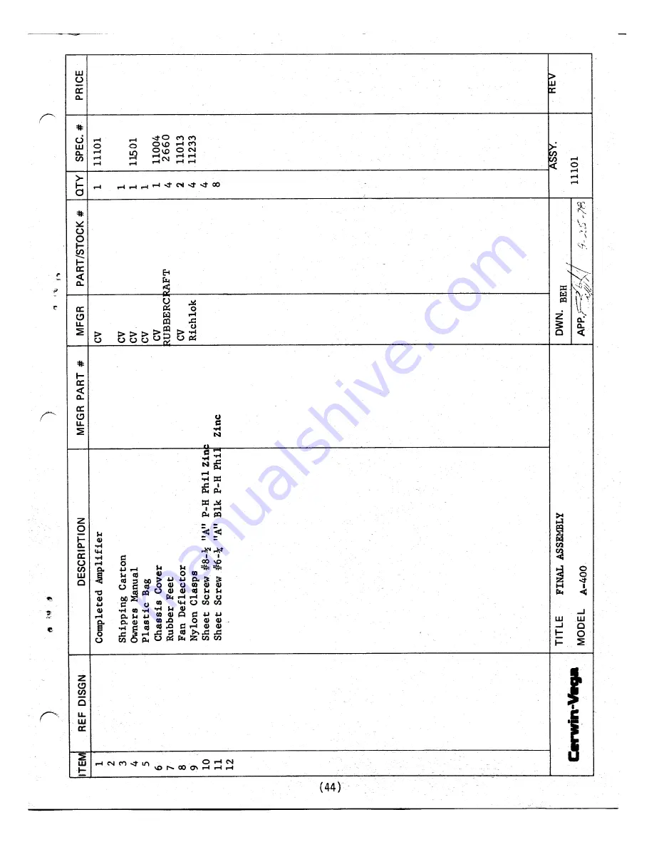 Cerwin-Vega A-400 Service Manual Download Page 46