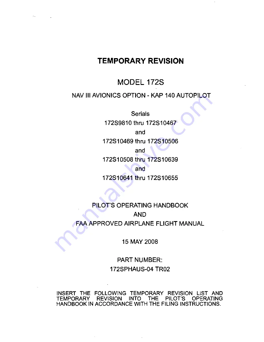 Cessna 172S Nav III Pilot Operating Handbook Download Page 1