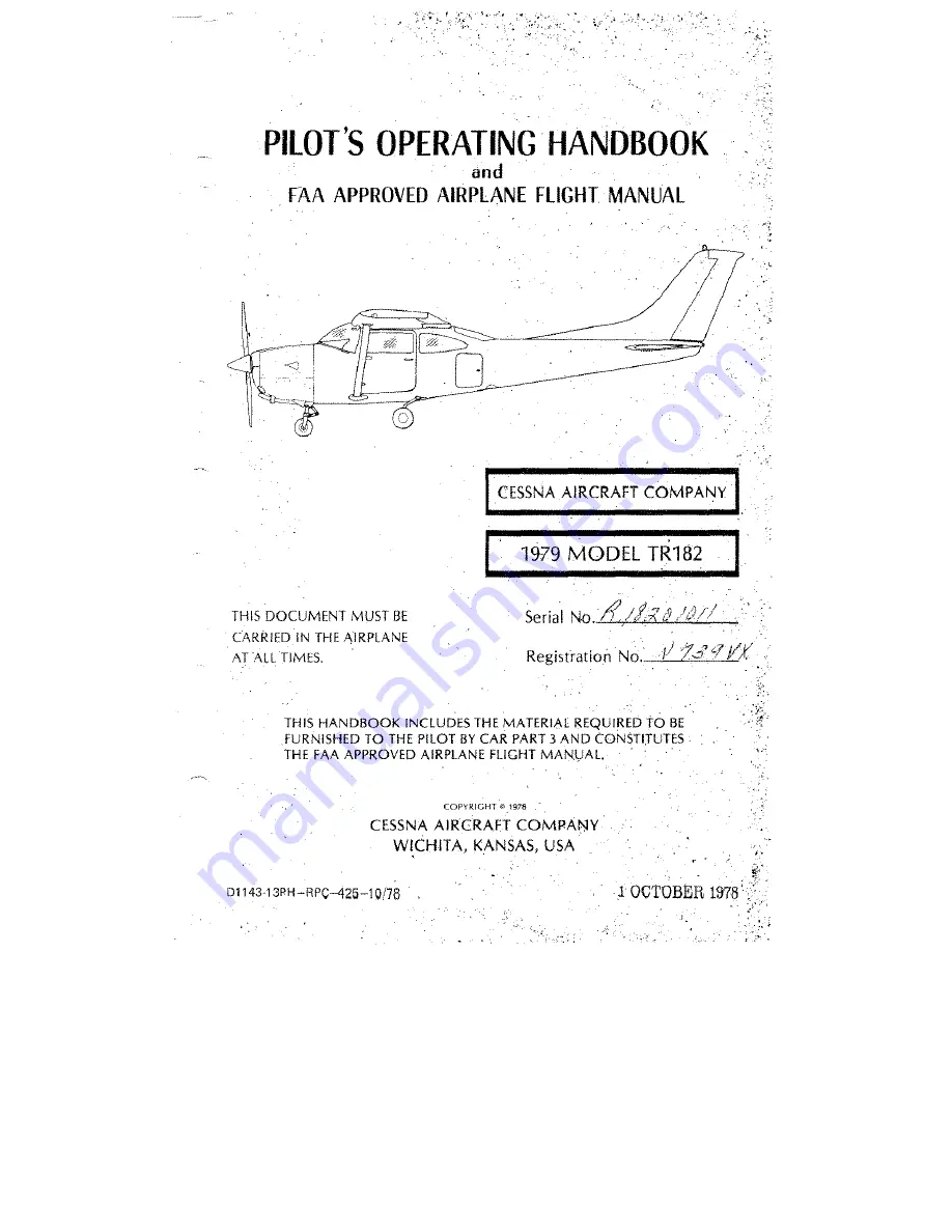 Cessna TR182 1979 Pilot Operating Handbook Download Page 1