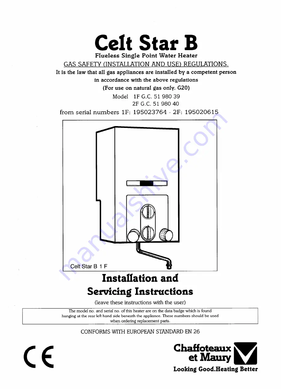 Chaffoteaux & Maury 1F G.C. 51 980 39 Installation And Servicing Instrucnions Download Page 1