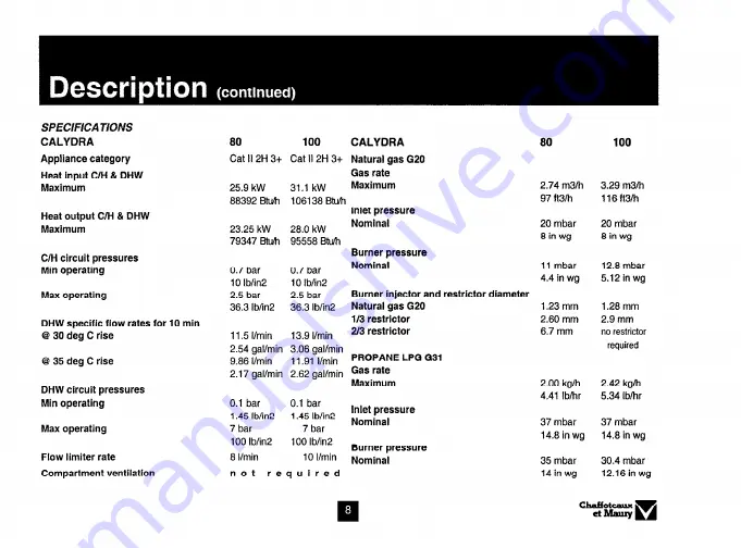 Chaffoteaux & Maury Calydra 100 Скачать руководство пользователя страница 8