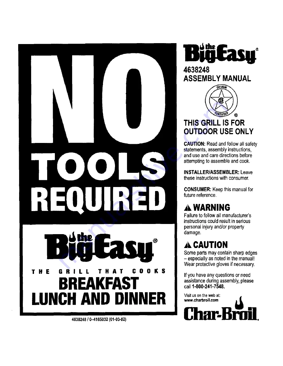 Char-Broil The Big easy 4638248 Assembly Manual Download Page 1