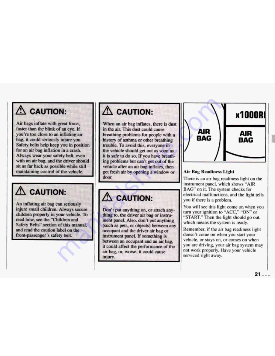 Chevrolet PRIZM 1994 Owner'S Manual Download Page 23