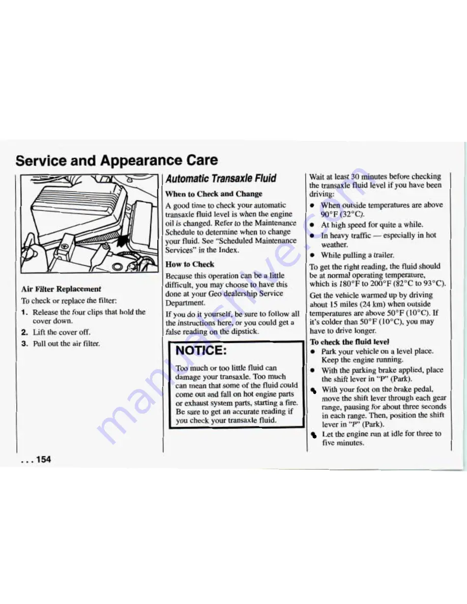 Chevrolet PRIZM 1994 Owner'S Manual Download Page 156