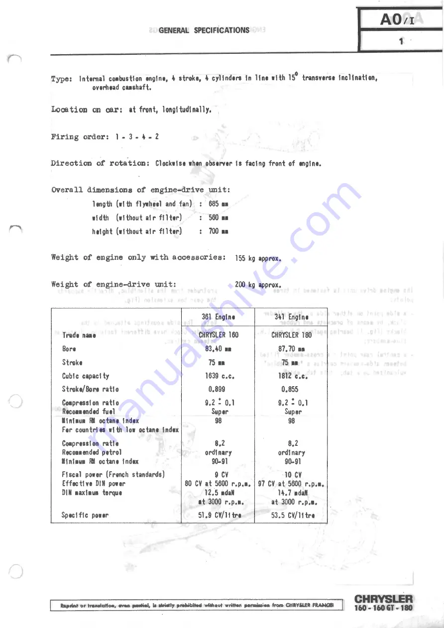 Chrysler 160 Workshop Manual Download Page 17