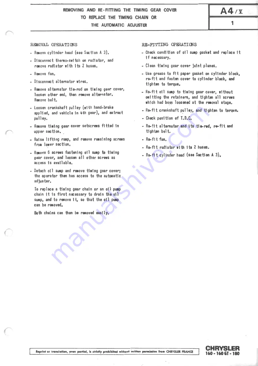 Chrysler 160 Workshop Manual Download Page 85