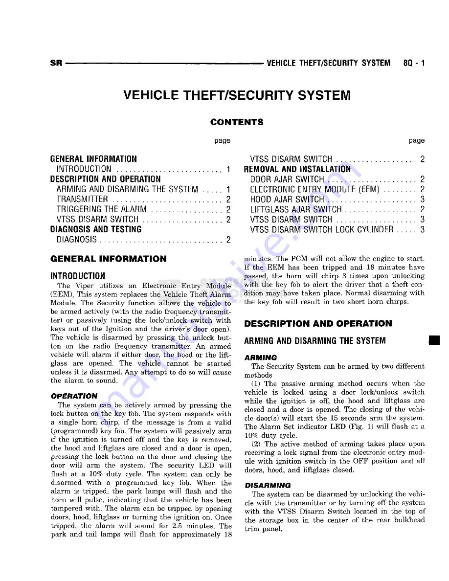 Chrysler 1998 Viper GTS Owner'S Manual Download Page 379