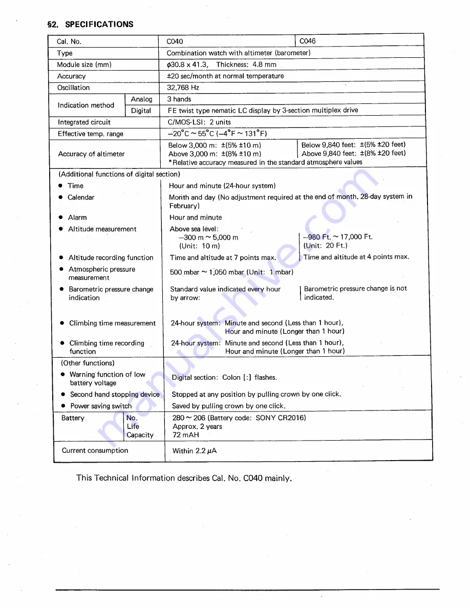 Citizen C04 Technical Information Download Page 4