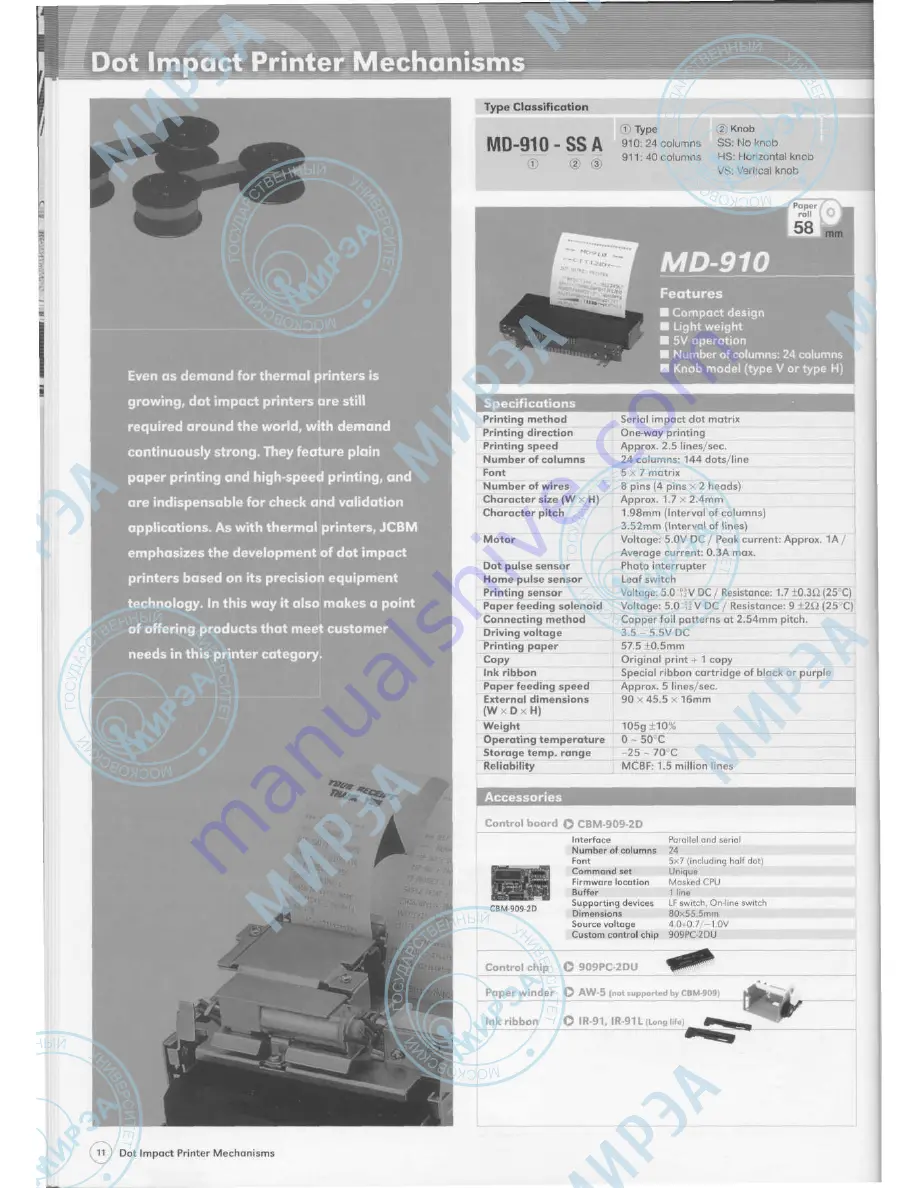 Citizen MLT-289 Product Manual Download Page 12