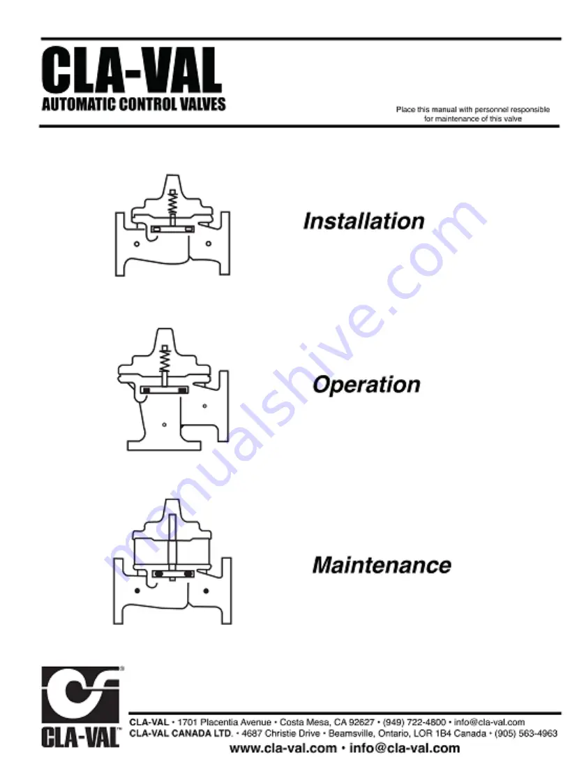 CLA-VAL 698-06 Installation, Operation & Maintenance Manual Download Page 1