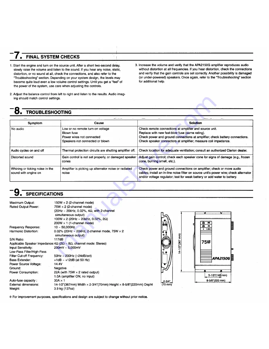 Clarion APA2150G Operation And Installation Manual Download Page 5