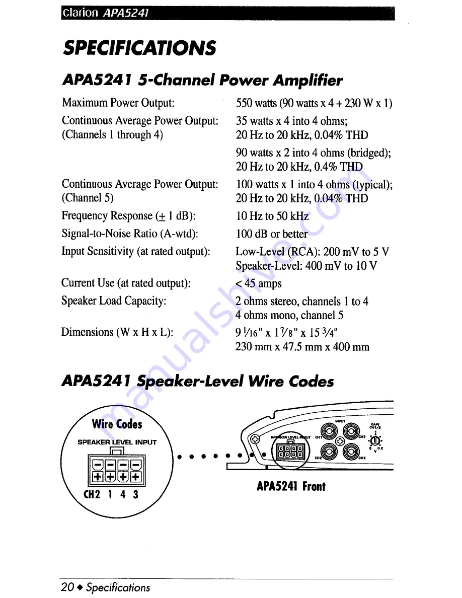 Clarion APA5241 Operation and Operation And Installation Manual Download Page 21