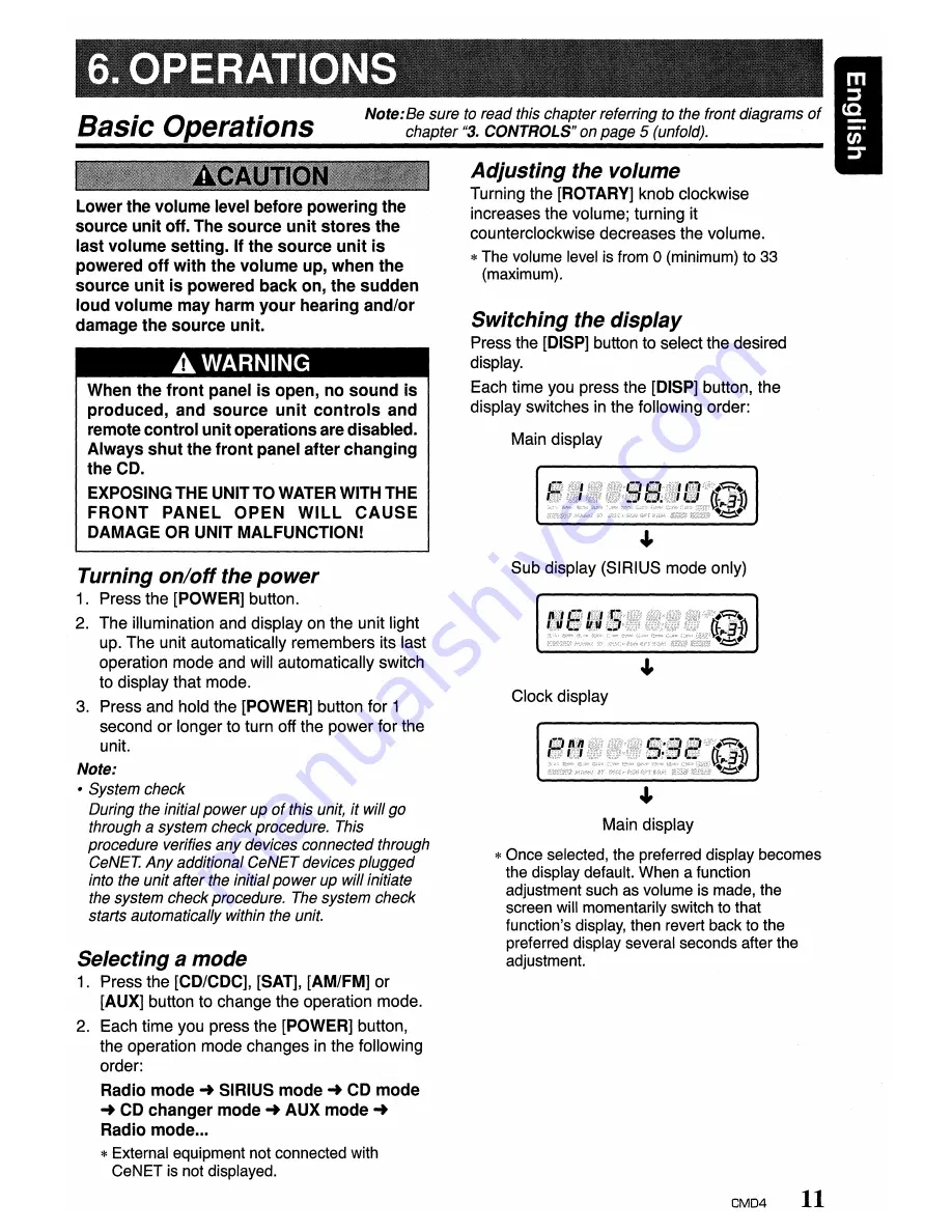 Clarion CMD4 Owner'S Manual Download Page 11