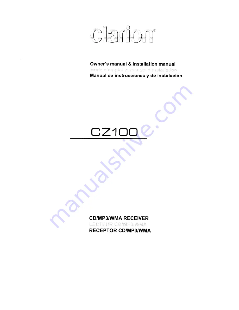 Clarion CZ100 Owner'S Manual & Installation Manual Download Page 1