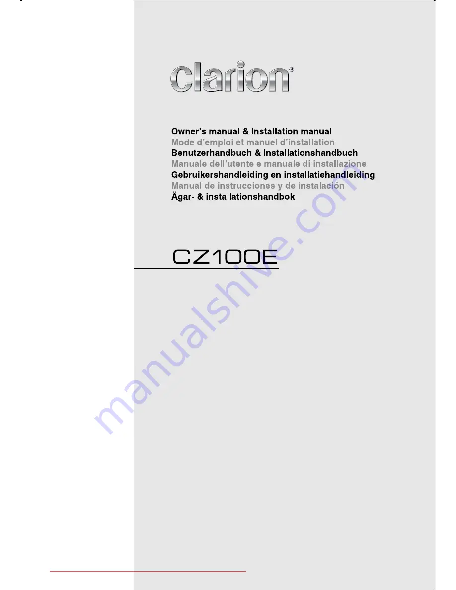 Clarion CZ100E Owner'S Manual & Installation Manual Download Page 1