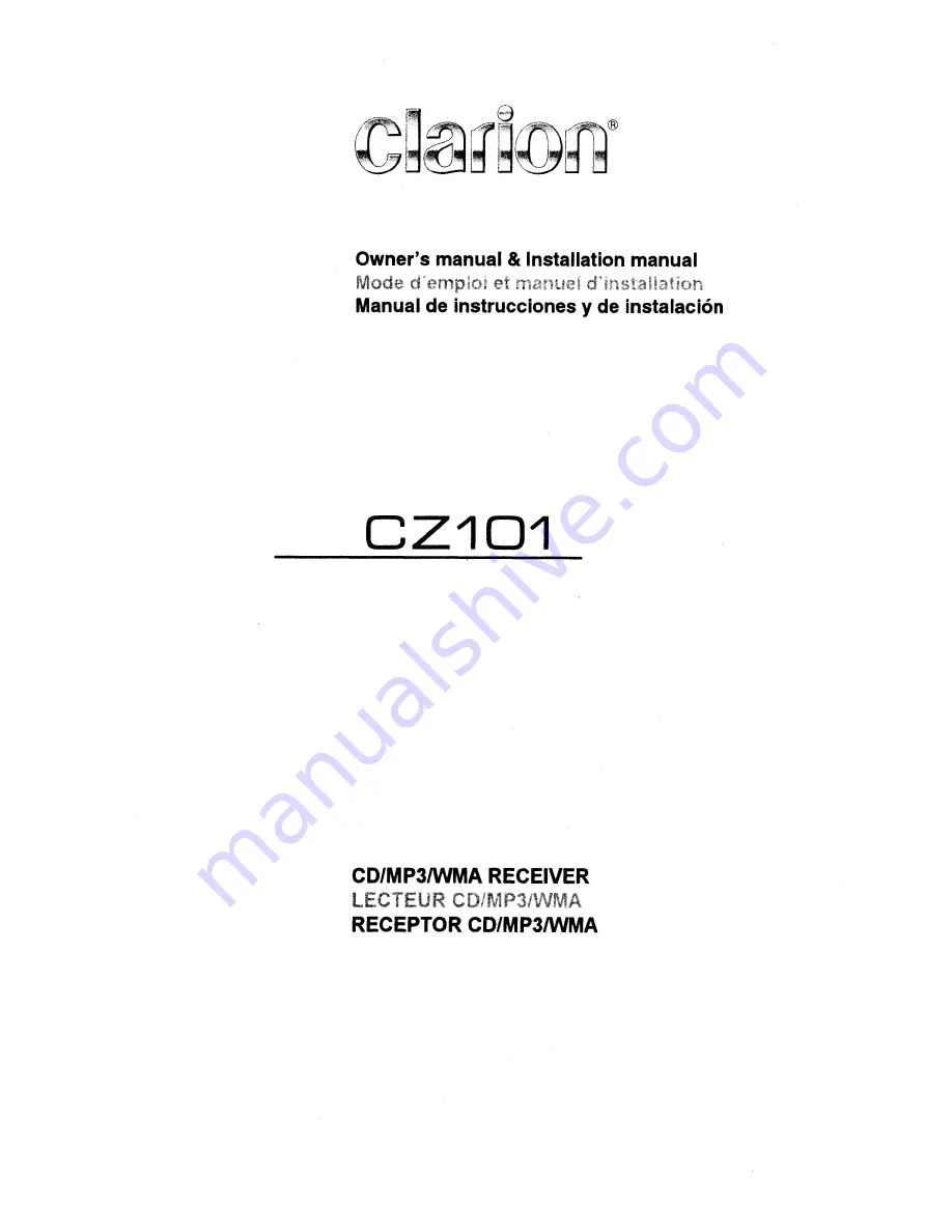 Clarion CZ101 Owners Manual And Installation Manual Download Page 1