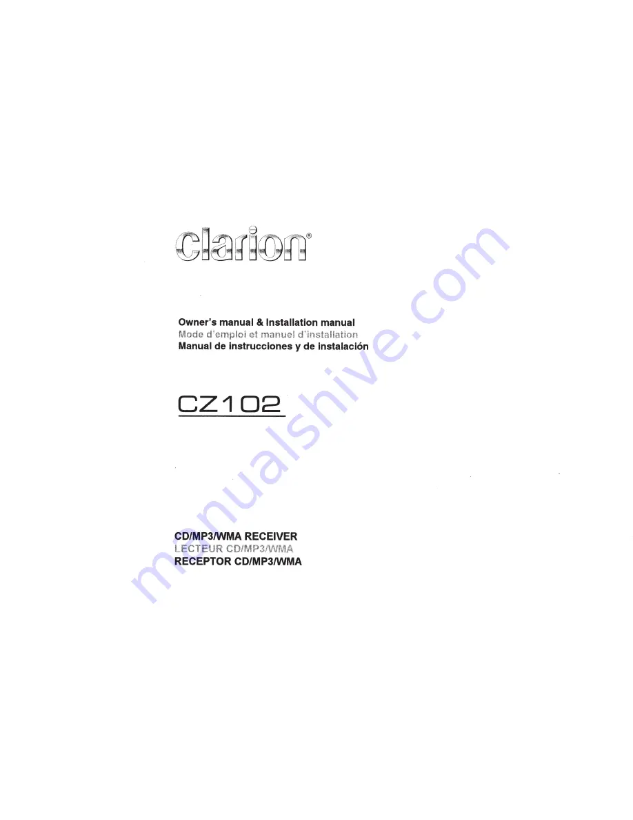 Clarion CZ102 Owner'S Manual Download Page 1