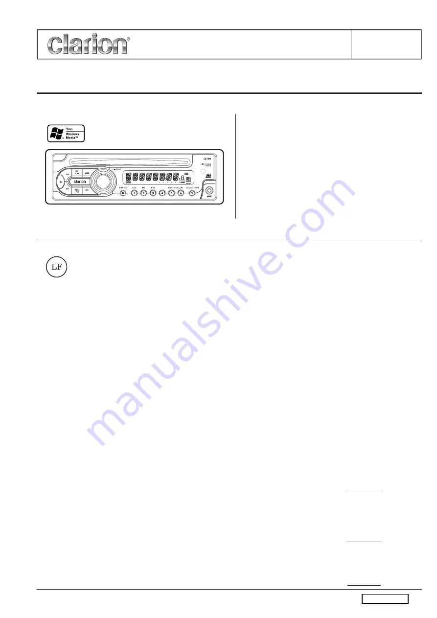 Clarion CZ109 Service Manual Download Page 1