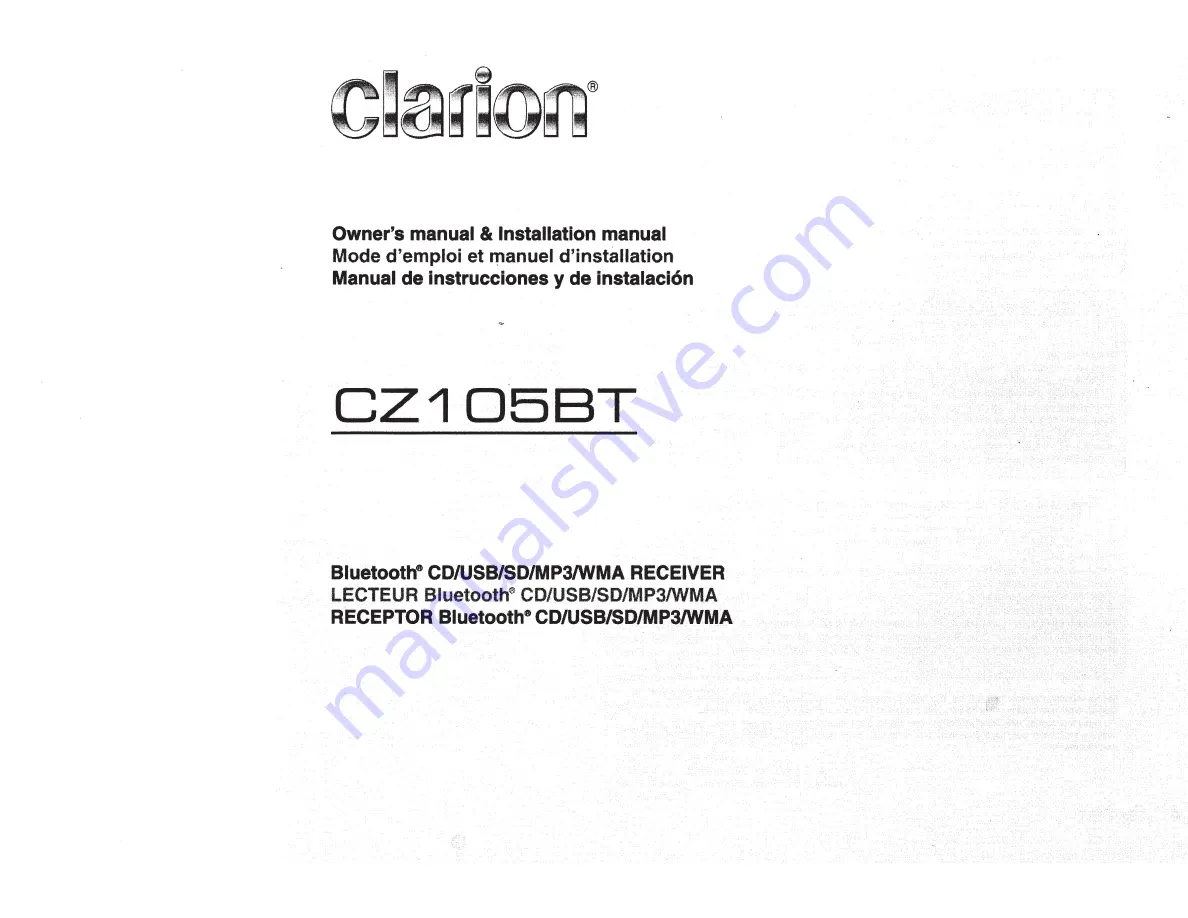 Clarion CZ10EiBT Owner'S Manual & Installation Manual Download Page 1