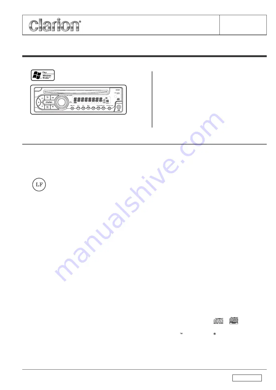 Clarion CZ209 Service Manual Download Page 1