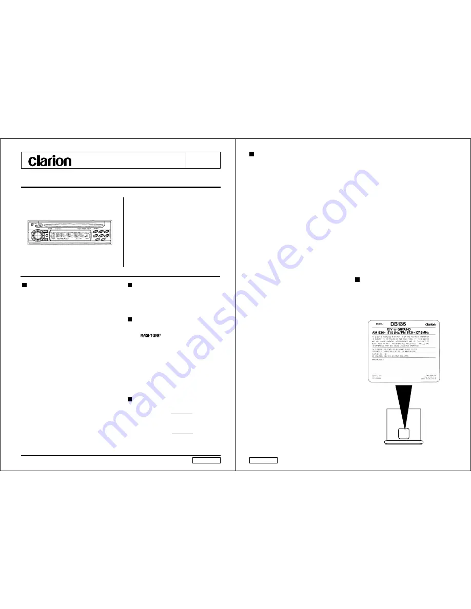 Clarion DB135 Скачать руководство пользователя страница 1