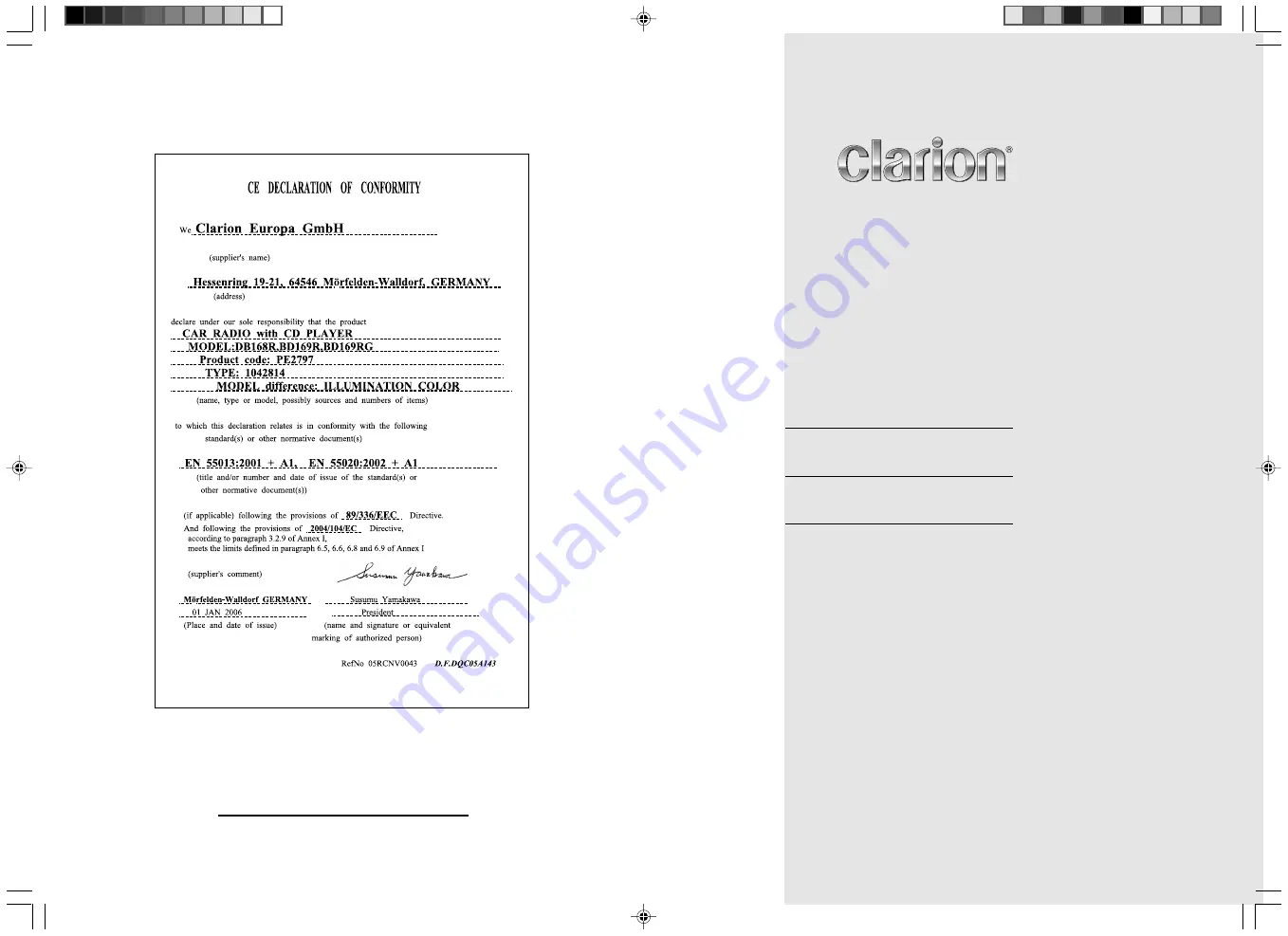 Clarion DB168R (French) Mode D'Emploi Download Page 1