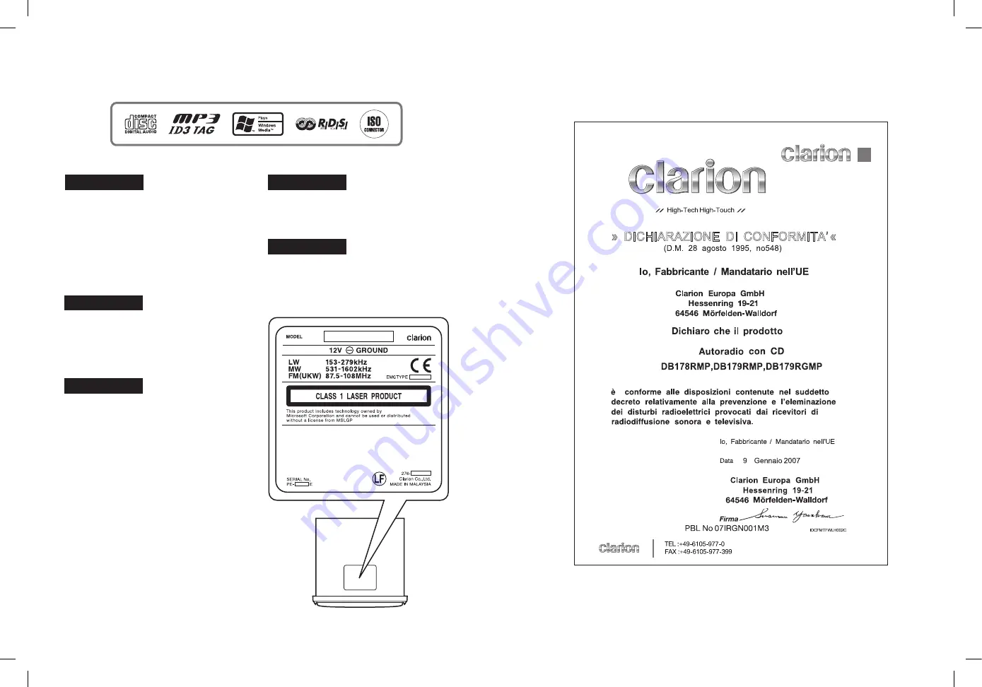 Clarion DB178RMP Скачать руководство пользователя страница 3