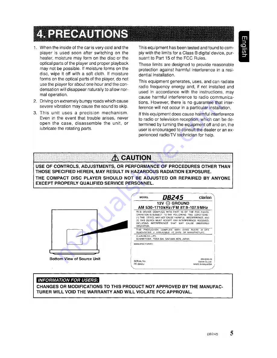 Clarion DBZ45 Owner'S Manual Download Page 5