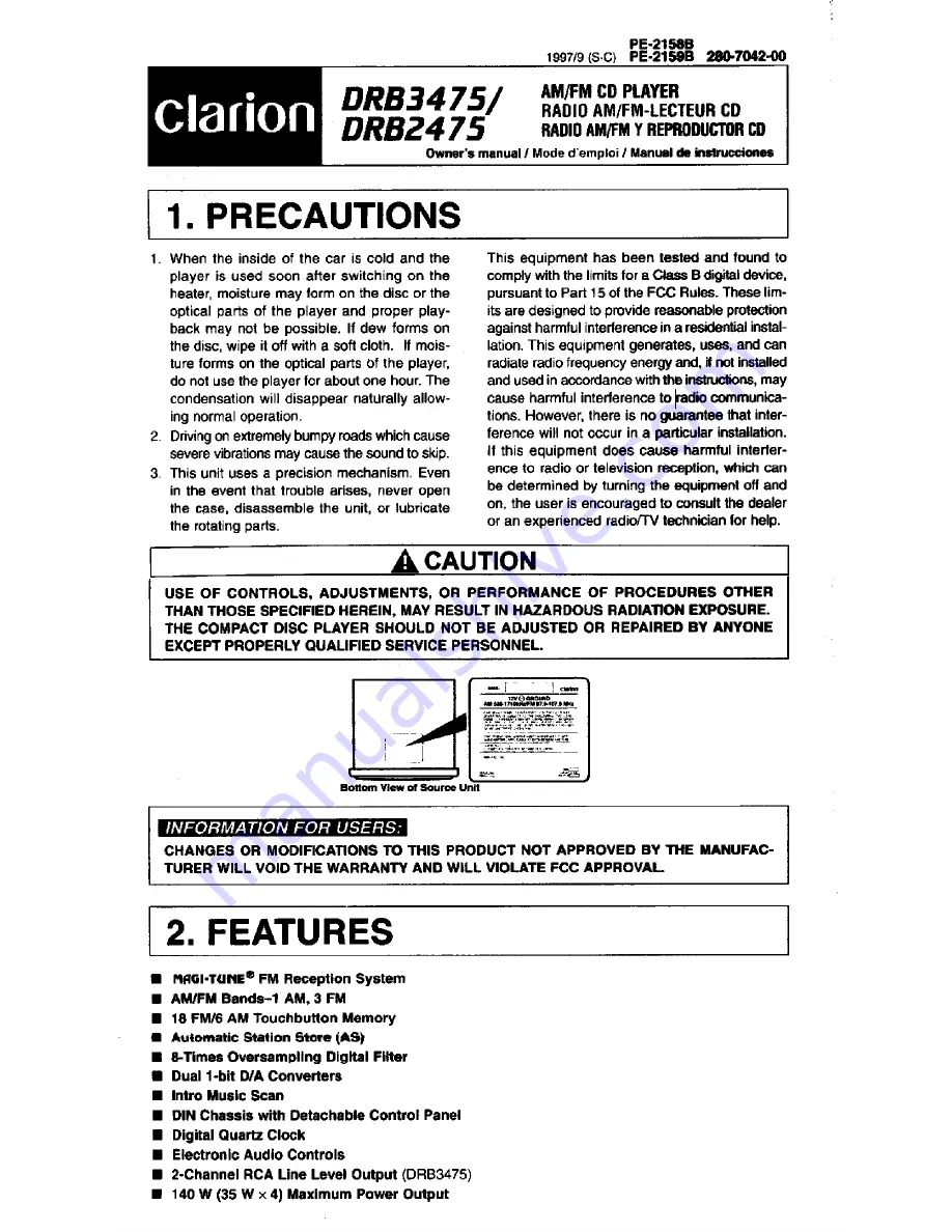 Clarion drb2475 Owner'S Manual Download Page 1