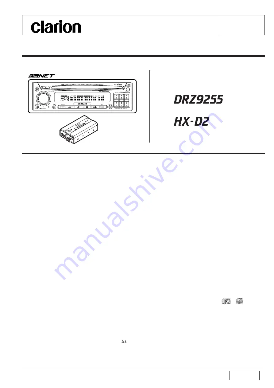 Clarion DRZ 9255 Service Manual Download Page 1