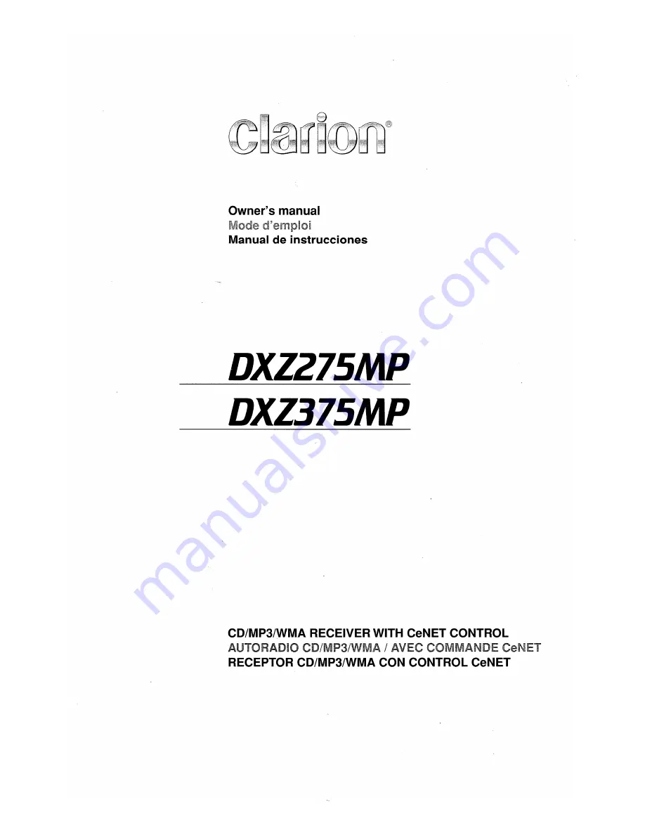 Clarion DXZ375MP Owner'S Manual Download Page 1