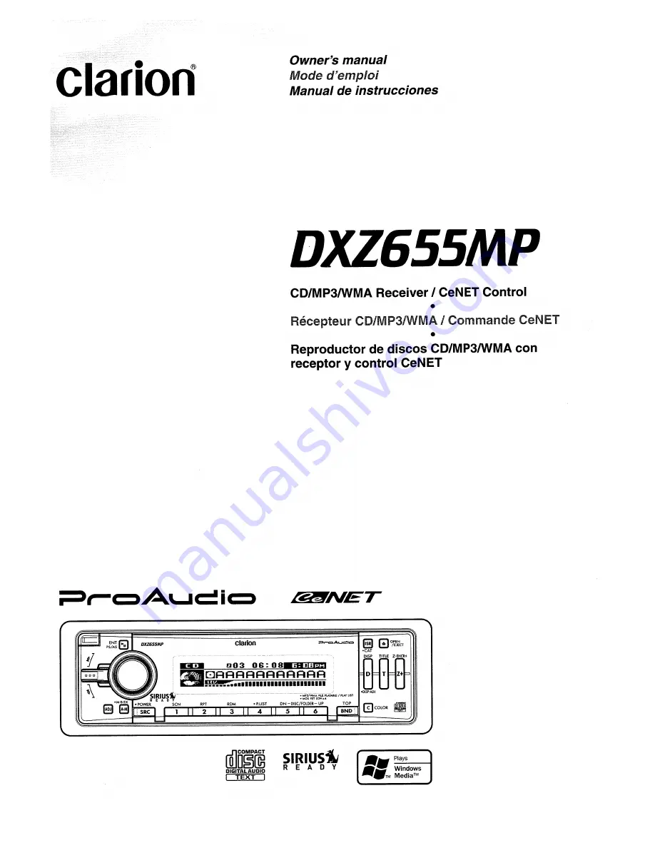 Clarion DXZ6SSMP Скачать руководство пользователя страница 1